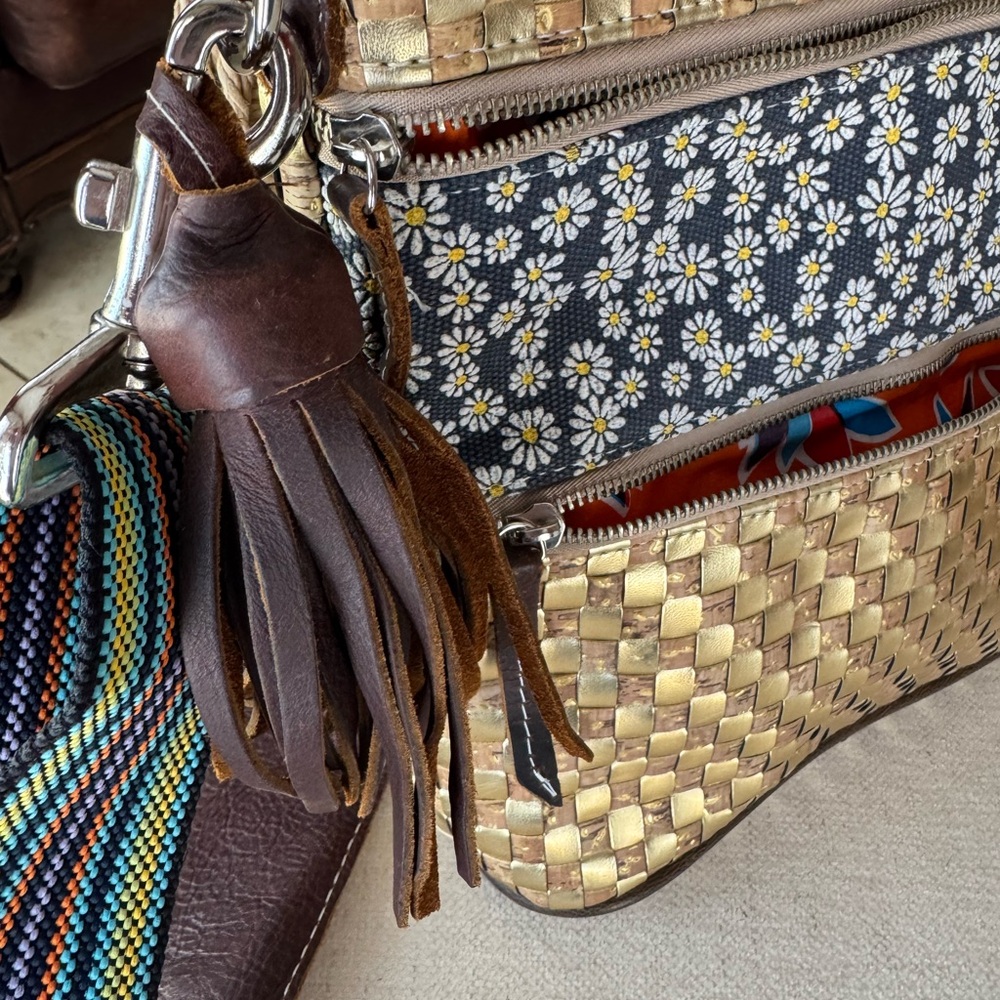 Consuela Midtown Crossbody bag Gold Woven Shoulder Bag with Brown Tassel - Picture 7 of 12